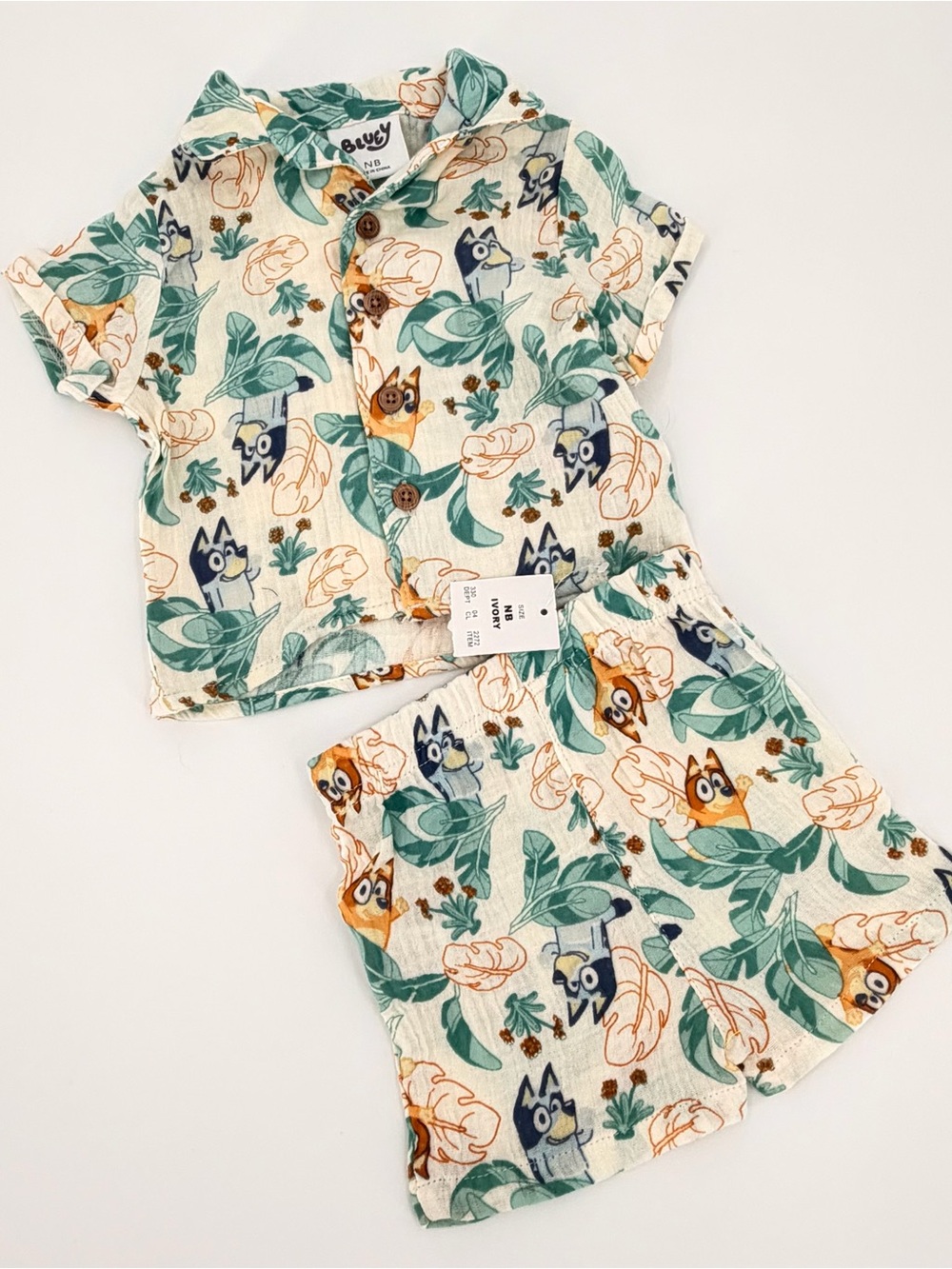 Bluey Bingo Baby Newborn Tropical Gauze Shirt Shorts Set NWT Ivory